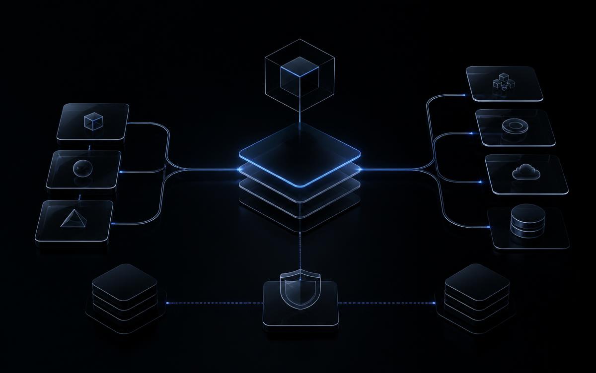 Abstract layered architecture diagram representing Karini.ai's enterprise platform strategy